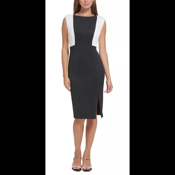 NWT!  Calvin Klein Women's Colorblocked Side-Slit Sheath Dress Size 4 - Picture 1 of 7